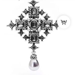 - Vintage style Crystal Brooch Royal Suit Pins Pearl Badge Baroque Pendant Cross